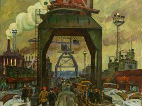 Бутов А.И. «Ритмы Звениговского судостроительного». 1985 г. Холст, масло