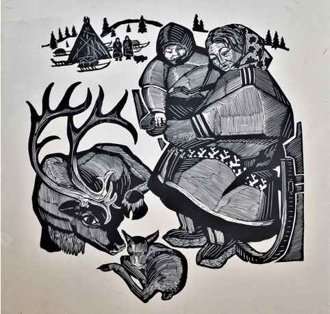 А.В. Бородин (1935-2018) «Две матери». Серия «Малоземельская тундра». 1961 г. Бумага, линогравюра (https://arhmuseum.ru/) А.В. Бородин (1935-2018) «Две матери». Серия «Малоземельская тундра». 1961 г. Бумага, линогравюра (https://arhmuseum.ru/)