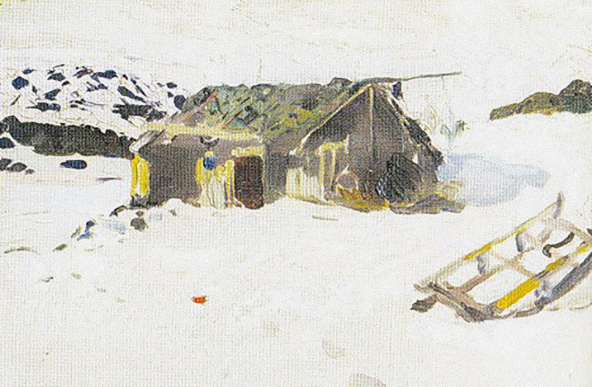 Н.И. Пинегин (1883–1940) «Избушка на острове Большой Заячий». Между 1912-1914 гг. Холст, масло (https://museum.ksc.ru/museums/cgp/) Н.И. Пинегин (1883–1940) «Избушка на острове Большой Заячий». Между 1912-1914 гг. Холст, масло (https://museum.ksc.ru/museums/cgp/)